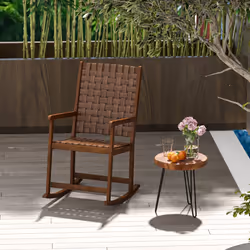 Wood Rocking Chair Indoor & Outdoor Home Patio Ergonomic Rocker w/ Curved Seat