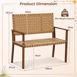 Garden Loveseat Bench Patio 2-Seater Chair Elegent Conversation Chair PU Seat