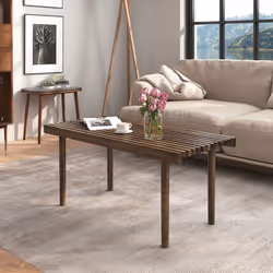 Modern Coffee Table Accent Center Tea Table Cocktail Table with Slatted Tabletop