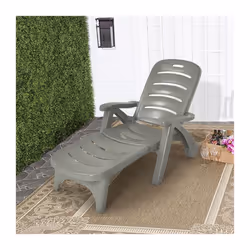 Folding Chaise Lounge Reclining Chair 5-Position Recliner w/ 2 Built-In Wheels