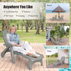 Folding  Chaise Lounge Reclining Chair 5-Position Recliner w/ 2 Built-In Wheels