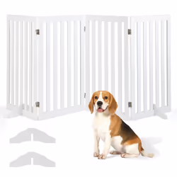 89 cm Pet Barrier 4-Panel Wooden Freestanding Dog Gate Step Over Fence