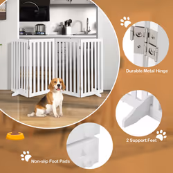 89 cm Pet Barrier 4-Panel Wooden Freestanding Dog Gate Step Over Fence