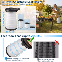 3-Piece Folding Camping Table & Stool Set with 2 Retractable LED Stools