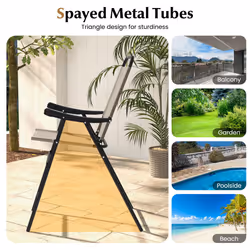 Set of 2 Outdoor Folding Chair Metal Frame High Backrest Garden Patio Chair