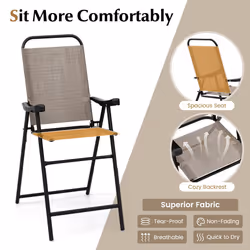 Set of 2 Outdoor Folding Chair Metal Frame High Backrest Garden Patio Chair
