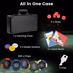 14 Gram Texas Holdem Poker Chip Set 300 Pieces Claytec Chips w/ Case