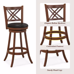 Set of 2 Bar Stools Counter Height Chair 360 Â°Swivel Upholstered Seat 29"