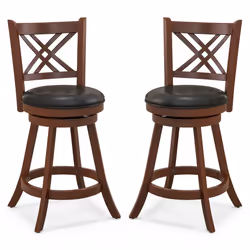 Set of 2 Bar Stools Counter Height Chair 360° Swivel Upholstered Seat 24"