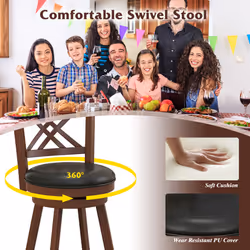 Set of 2 Bar Stools Counter Height Chair 360Â° Swivel Upholstered Seat 24"
