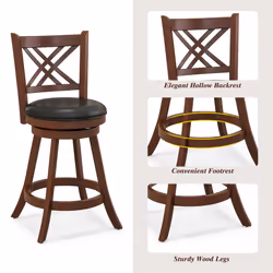Set of 2 Bar Stools Counter Height Chair 360Â° Swivel Upholstered Seat 24"