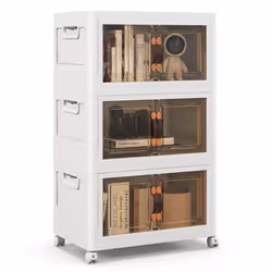3 Pack Stackable Storage Cabinet Folding Home Organiser W/Lockable Wheels 59 Gal