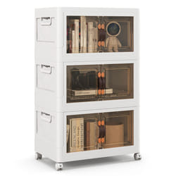 3 Pack Stackable Storage Cabinet Folding Home Organiser W/Lockable Wheels 59 Gal
