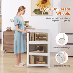 3 Pack Stackable Storage Cabinet Folding Home Organiser W/Lockable Wheels 59 Gal