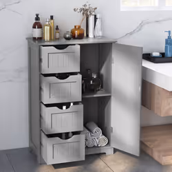 Bathroom Floor Cabinet Storage Organiser Cupboard W/4 Drawers & Adjustable Shelf