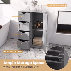 Bathroom Floor Cabinet Storage Organiser Cupboard W/4 Drawers & Adjustable Shelf