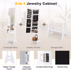 Armoire Full Length Mirror Freestanding Jewellery Organiser W/ LED