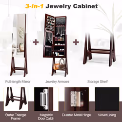 Armoire Full Length Mirror Freestanding Jewellery Organiser W/ LED