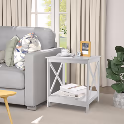 2-Tier Wooden Bedside Table Sofa End Table Coffee Table w/Open Shelf