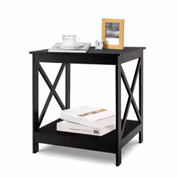 2-Tier Wooden Bedside Table Sofa End Table Coffee Table w/Open Shelf