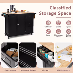 Kitchen Trolley Cart Rolling Kitchen Island W/ Spice Holder & 3 Drawers