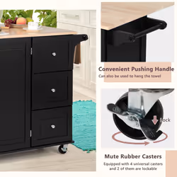 Kitchen Trolley Cart Rolling Kitchen Island W/ Spice Holder & 3 Drawers