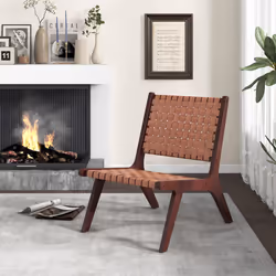 Woven Leather Accent Chair Modern Lounge Chair Armless Reading Side Chair
