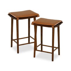 Set of 2 Bar Stools Counter Height Stools Saddle Seat with Solid Wood Legs