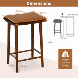 Set of 2 Bar Stools Counter Height Stools Saddle Seat with Solid Wood Legs