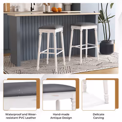 Set of 2 Bar Stools Dining Chair Modern Upholstered Pub Stool 29 Inches