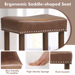 Set of 2 Bar Stools Upholstered Counter Height Saddle Stools 60cm