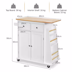 2-Door Kitchen Cabinet Island W/ Wheels Drawrs & Shelves Kitchen Trolley