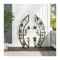 2 PCS 8-Tier Wooden Plant Stand Rack Half Moon Shape Ladder Planter Shelf Pot Stand