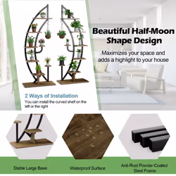 2 PCS 8-Tier Wooden Plant Stand Rack Half Moon Shape Ladder Planter Shelf Pot Stand