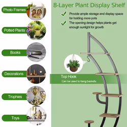 2 PCS 8-Tier Wooden Plant Stand Rack Half Moon Shape Ladder Planter Shelf Pot Stand