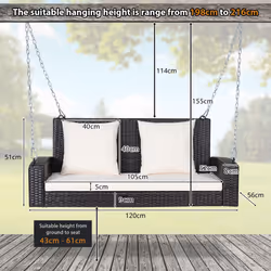 2-Seat Rattan Swing Loveseat Outdoor Hanging Bench W/ Cushions