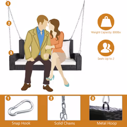 2-Seat Rattan Swing Loveseat Outdoor Hanging Bench W/ Cushions