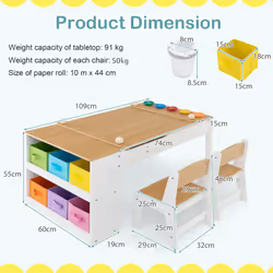 2-in-1 Table and Easel Set W/ Chairs Toddler Play Activity Drawing Desk Side Storage
