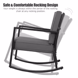 Rattan Garden Rocking Chair Wicker Rocker Metal Frame W/ Soft Cushion