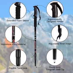 Pair of Adjustable Walking Stick Hiking Trekking Pole Crutch 65 - 135 cm
