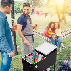 76L Portable Rolling Cooler Cart Serving Trolley Ice Chest on Wheels