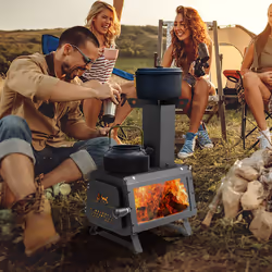 Portable Camping Stove 2 Cooking Positions Wood Burning Heater For Outdoor