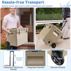 40 L Cooler Portable Ice Chest W/ Wheels and Handle Bottle Opener
