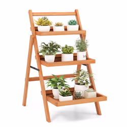 Folding 3-Tier Plant Shelf Ladder Wooden Flower Pots Holder Display Rack