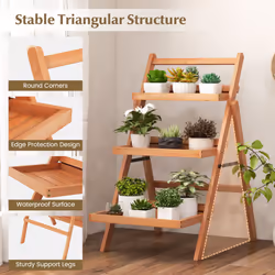 Folding 3-Tier Plant Shelf Ladder Wooden Flower Pots Holder Display Rack