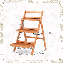 Folding 3-Tier Plant Shelf Ladder Wooden Flower Pots Holder Display Rack