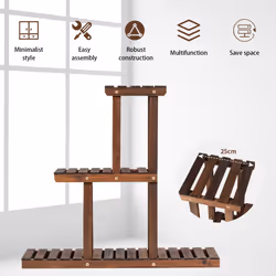 Wooden Plant Stand 3-Tier Flower Pot Holder Indoor and Outdoor