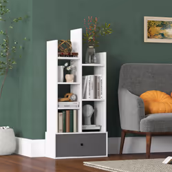7-Tier Wooden Bookcase Free-standing Bookshelf Open-Back Display Organiser