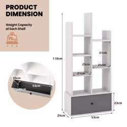 7-Tier Wooden Bookcase Free-standing Bookshelf Open-Back Display Organiser