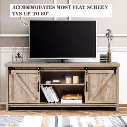 Wooden TV Stand Cabinet for 60" Farmhouse Console Table W/ Sliding Barn Door